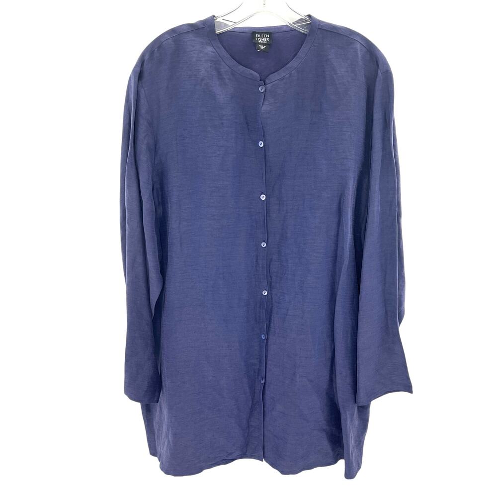 Eileen Fisher women’s linen silk blend purple long tunic blouse
